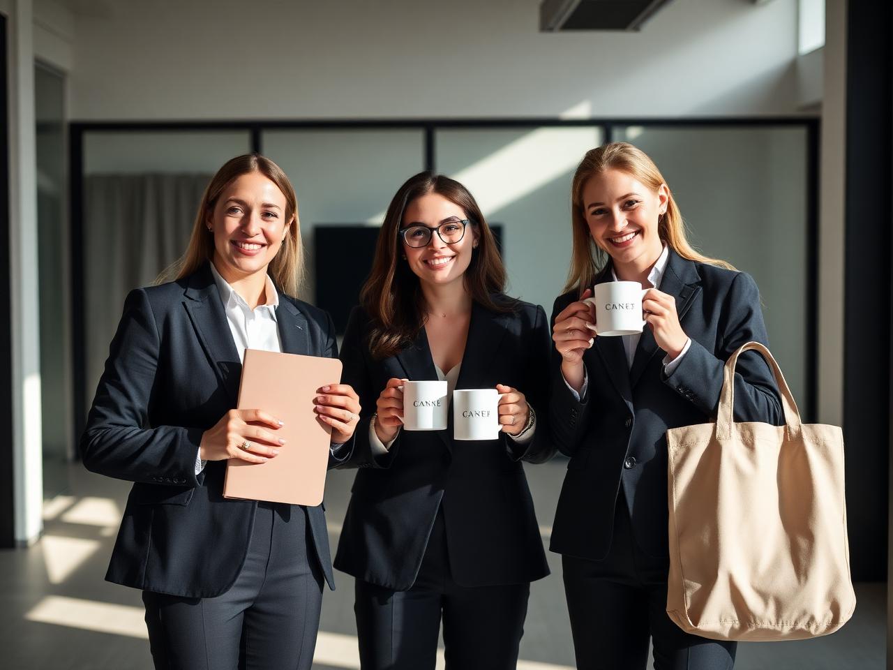 Brindes corporativos em uso por equipe